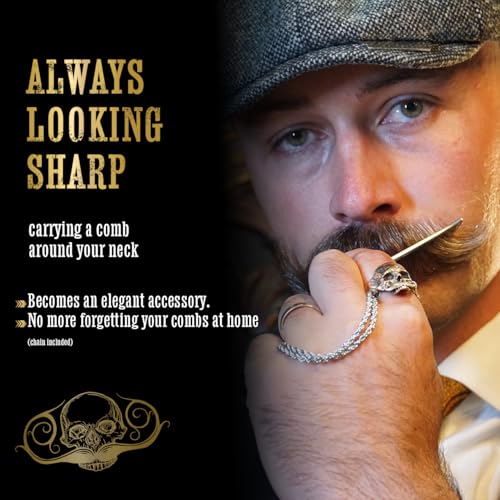 Mustache Comb On Stainless Steel Metal Chain Necklace ? Dual-Sided Comb for Men, Fine & Wide Teeth for Precise Moustache Styling ? Durable, Compact, Travel-Friendly Grooming Tool for Facial Hair Care