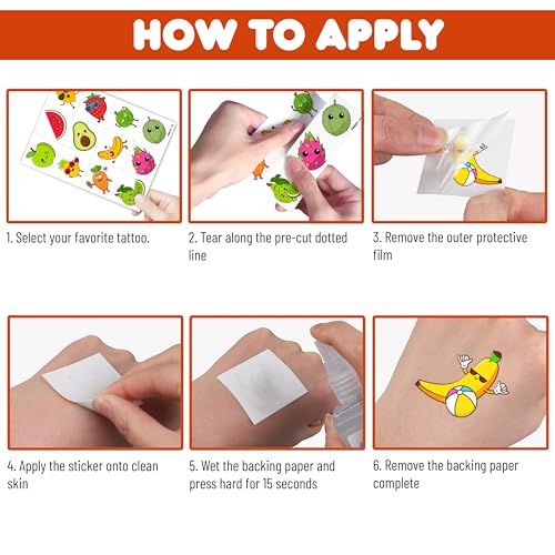 96PCS Fruit Temporary Tattoos for Kids - Waterproof Designs