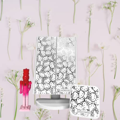 Impressions Vanity Hello Kitty Lighted Makeup Mirrors Bundle, Supercute Trifold and Compact Mirror with LED Lights, Magnification, Touch Screen, Travel Accessories Portable Hand Mirror (White)