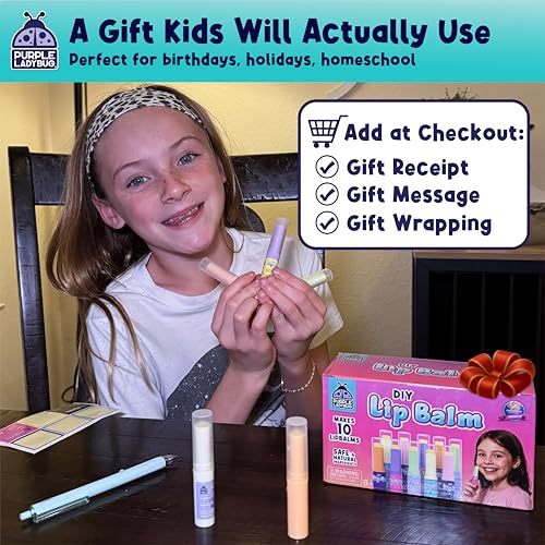 PURPLE LADYBUG DIY Lip Balm Making Kit - Easter Gifts for Kids Idea for 8-12 Tweens & Teens, Birthday Gifts for 9 10 Year Old Girls - Fun 10 Year Old Girl Gifts, Make Your Own Lip Balm with 3 Flavors