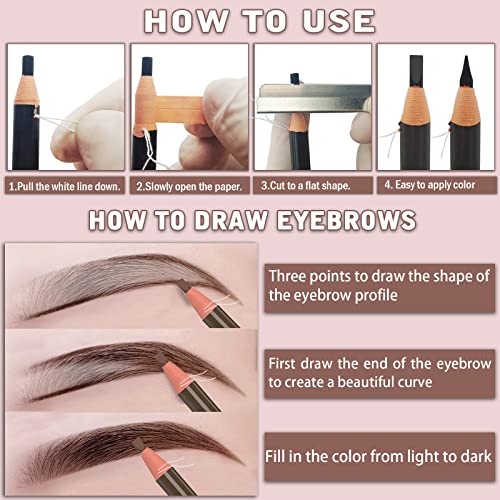 6 Piece Dark Brown Waterproof Eyebrows Pencil Tattoo Makeup And Microblading Supplies Kit-Permanent Eye Brow Liners In 5 Colors Waterproof Eyebrow Pencils Peel - Brow Pencil Set For Marking