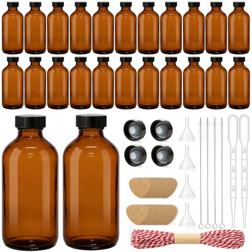 TBWIND 24 Pack 8oz Amber Glass Boston Bottles with Airtight Caps