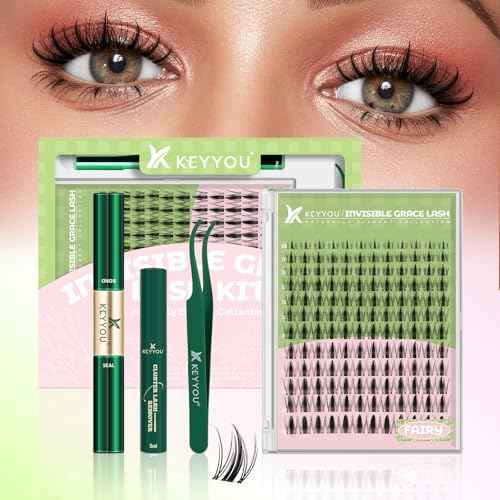 KEYYOU Fairy Lash Clusters Kit, Manga Eyelash Extension Kit at Home, 144pcs D Curl Wispy Natural Invisible Band Lash with Waterproof Lash Extensions Kit (Fairy-D-8-18MIX)
