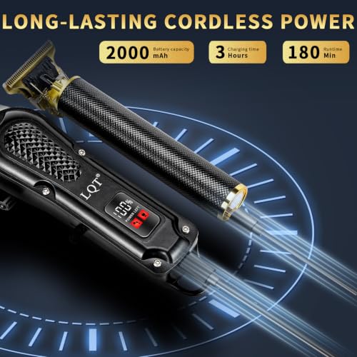 LQT Cordless Hair Clippers & T-Blade Trimmer Set - Two-Piece Home Barber Kit