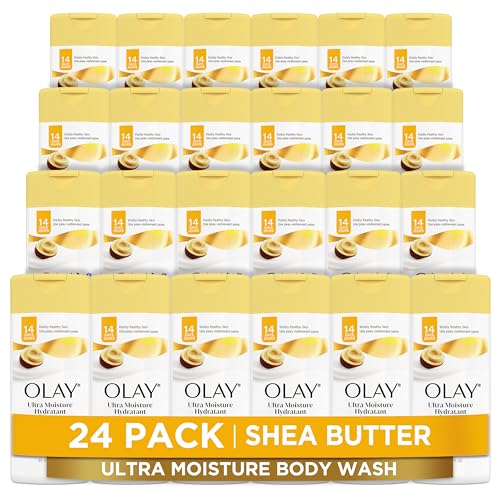 Olay Body Wash for Women, Ultra Moisture, 24hr Moisturizing, Hydrating & Refreshing, B3 Vitamin Complex, Free of Parabens & Phthalates, for All Skin Types, Shea Butter Scent, 3.0 fl oz (Pack of 24)