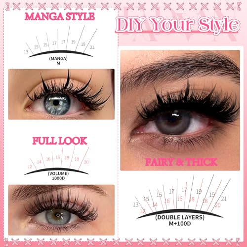 FADVAN Lash Clusters 100D Long 12-20mm Lash Spikes Eyelash Clusters Volume Individual Lashes DIY Spiky Lash Extension Mega Cluster Eyelash Extensions Mink Strips Lashes Thick