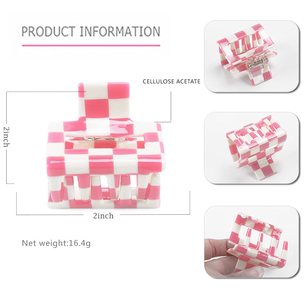 4 Pack Ahoney Checkered Y2K Claw Clips for Thin Hair - Cute 2" Aesthetic Barrettes, 90s Hair Accessories for Women and Y2K Tops