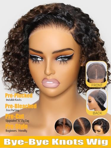 Sunber Ombre Brown Curly Bob Wig 8" 100% Human Hair Glueless