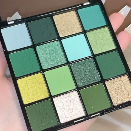 16-Color Green Eyeshadow Palette - Matte & Shimmer Makeup