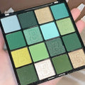 16-Color Green Eyeshadow Palette - Matte & Shimmer Makeup