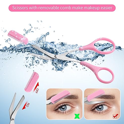 Eyebrow Scissors & Razor Set - Non-Slip Grip, Precision Trimmer with Comb - Black, Pink, Blue