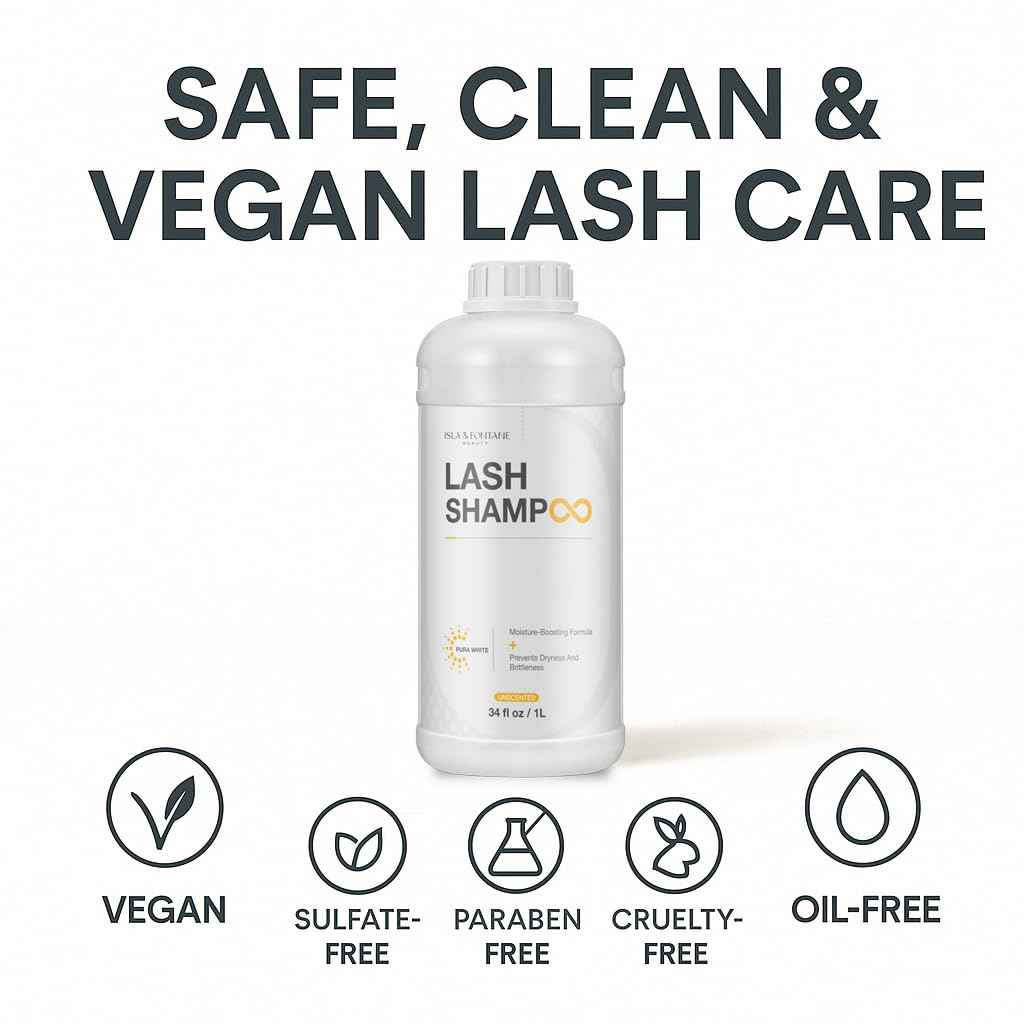 ISLA & FONTANE Lash Shampoo Bulk – Pura White 34 fl oz / 1L | Gentle Eyelash Shampoo for Extensions | Lash Foam Cleanser | Oil-Free Lash Bath for Home & Salon Use