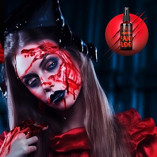 UNIMEIX 1 OZ Fake Blood Spray and 1 OZ Gel Fake Blood Makeup Kit Washable Sfx Makeup for Clothes Mouth Eyes£¬Stage Blood for Halloween Zombie Vampire Cosplay Party