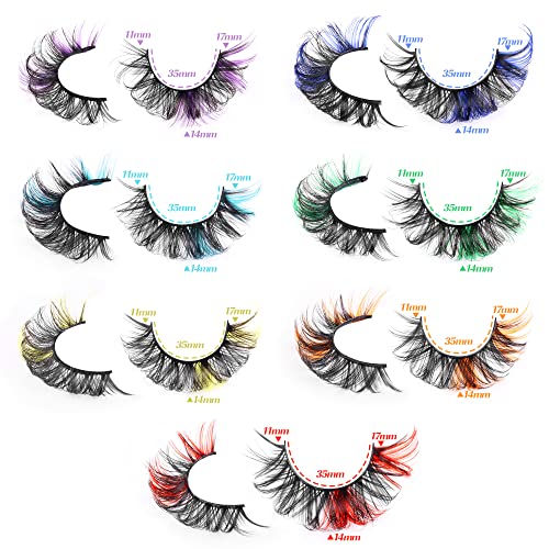Colored Mink Lashes 7 Pairs - Rainbow 5D Fluffy False Eyelashes