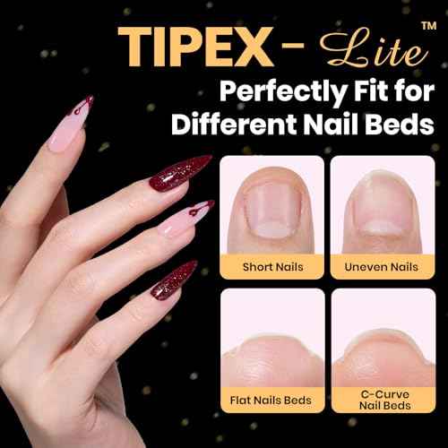 Beetles Tipex Lite Apex Nail Tips, Stiletto Medium, 256pcs 16 Sizes,Pre-Building Pre-Etched Acrylic Nail Tips for Flat Nails & Natural Nail Beds