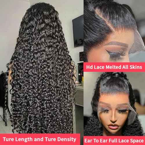 13x6 Water Wave Lace Front Wigs Human Hair Wigs 10A 30 Inch 250 Density HD Transparent Wet and Wavy Lace Front Wigs Human Hair Glueless Deep Curly Lace Frontal Wigs Pre Plucked for Women