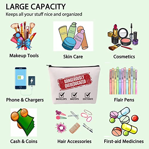 FOTAP PHD Gift Doctorate Makeup Bag Dangerously Overeducated Zipper Pouch Graduation Gift Bachelor Makeup Bag Master¡¯s Gift Doctoral Student Gift (Dangerously)