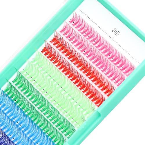 Bodermincer Black/Colored Cluster Lashes 240pcs 20D/40D DIY Eyelash Extension D Curl Long Individual Lashes Mixed Tray Faux Mink Lash Clusters Extensions 8-22mm (20D Colored 12-14-16mm Mixed)