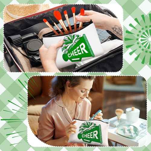 20 Pcs Cheer Makeup Bag Cheer Teams Gifts Canvas Makeup Case Cheerleader Teams Gifts Zipper Pouch for cheerleading Teammates Party Supplies(Green)