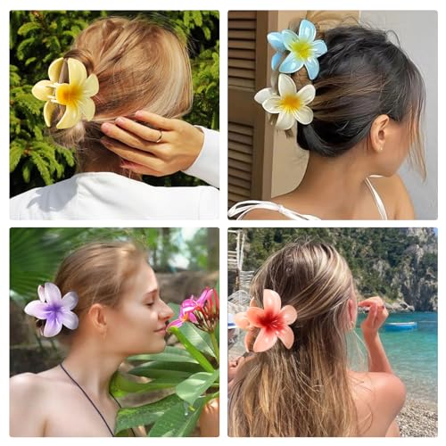 HAPTIME 10 Pack Flower Claw Clips - Hawaiian Plumeria Hair Clips