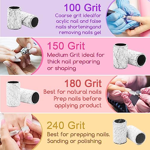BLESWIN 180 Grit Nail Sanding Bands - 100 Pcs with 3/32" Bit