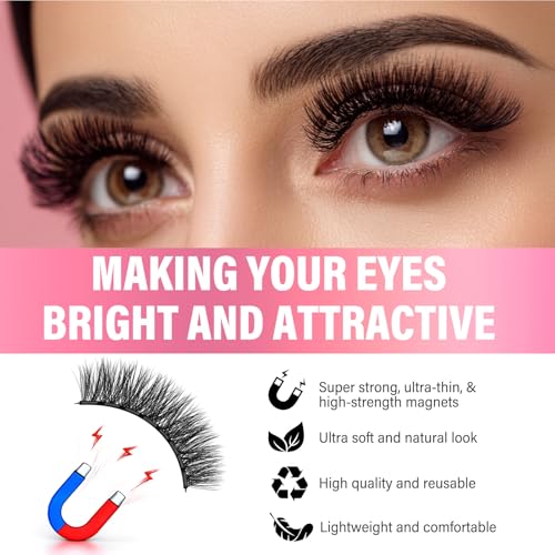 Magnetic Eyelashes with Easy Applicator, Natural Looking Magnetic Lashes for Daily & Special Events, Reusable False Eyelashes with Tool, Magnetic Eyelashes Natural Look That Lasts All Day