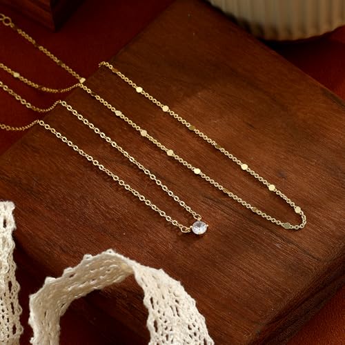 Coshilta Layered 14K Gold Plated Sterling Silver Necklace Set with Cubic Zirconia - CZ Pendant, Dainty, Stackable, Personalized Jewelry Gift - Model C-N0518-CZ