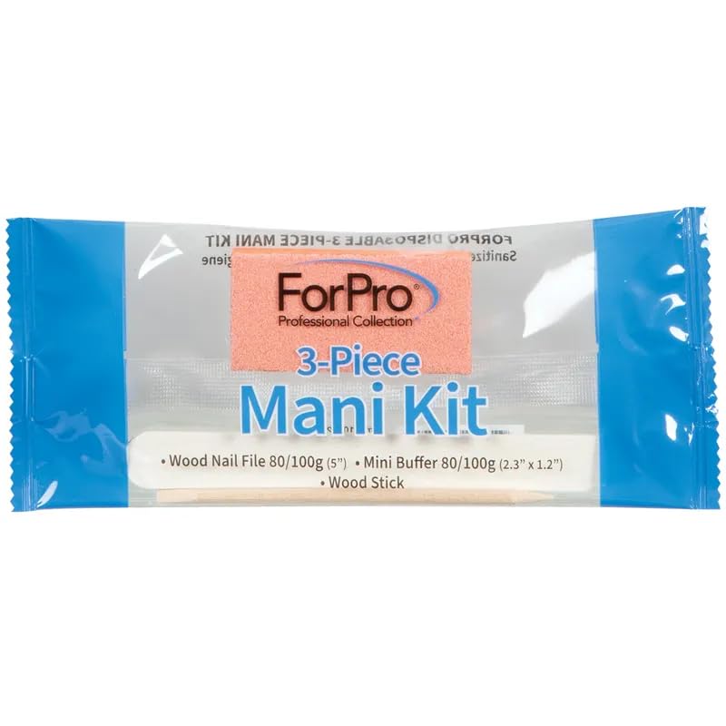 Disposable 3-Piece Manicure Kit with Nail File, Buffer & Stick