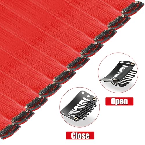 12 PCS Red Clip-in Hair Extensions 22 Inch Synthetic