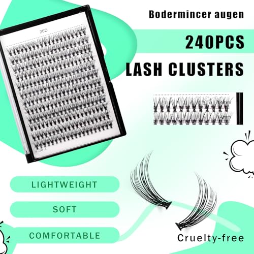 Bodermincer 20D Cluster Lashes 240pcs Mixed 8-22mm D Curl