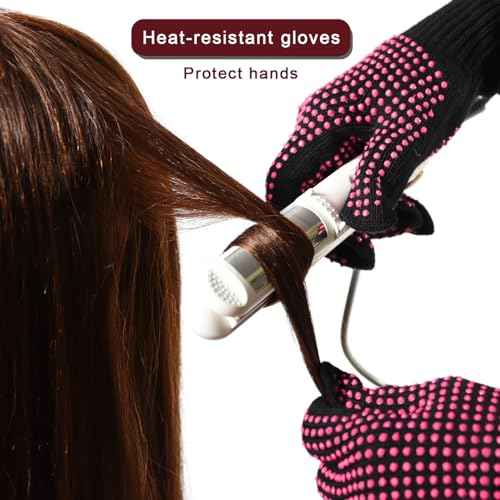 YANTAISIYU ?2-Pack Heat-Resistant Gloves with Silicone Bumps Heat Blocking Gloves for Curling Hair Styling