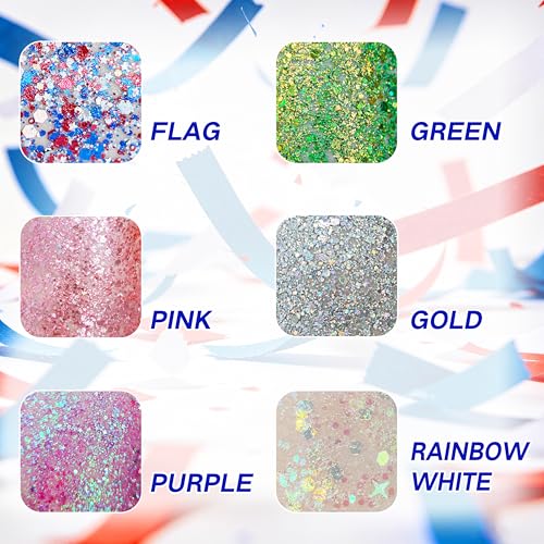 4th of July Red White Blue Glitter Stick – Chunky Holographic Face & Body