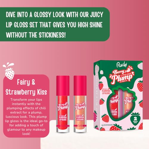 RUDE Berry Plump Lip Gloss Set - Hydrating Lipgloss with Hyaluronic Acid