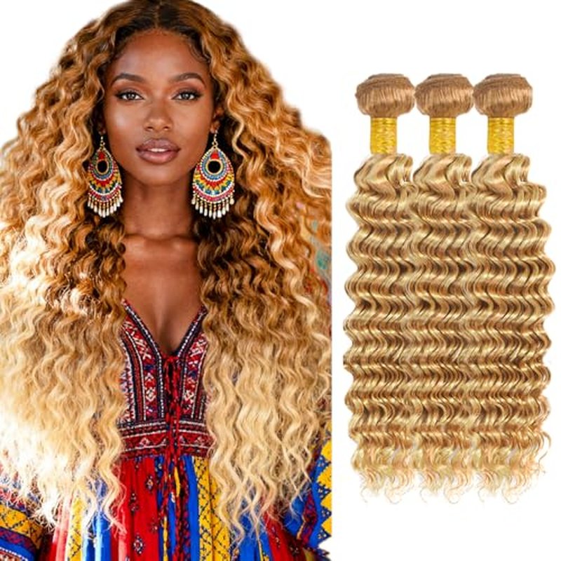 613 Blonde Deep Wave Human Hair Bundles 12-34 inch
