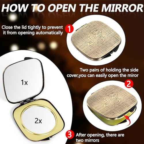 Travel Small Compact 1X/2X Mirror - Handheld, Foldable, Lightweight - Mini Pocket Magnifier for Wallet - Square 3.0 inches x 2.8 inches (Ancient Bronze)