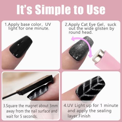 Dr.nail Pink Cat Eye Magnet Nail Art Kit - 11 Pcs DIY Manicure Set
