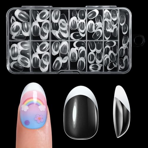Kids Press On Nails French Tip - 130 Pcs Almond Short