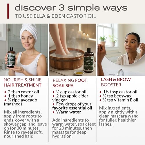 Ella & Eden Organic Castor Oil 32oz - Cold-Pressed & 100% Pure