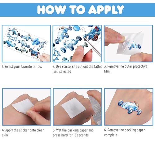 105 Pcs Blue Race Car Temporary Tattoos for Kids
