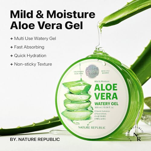 Nature Republic 2 PCS MILD & MOISTURE ALOE VERA WATERY GEL 10.56 fl. oz. Soothing Quick Hydration