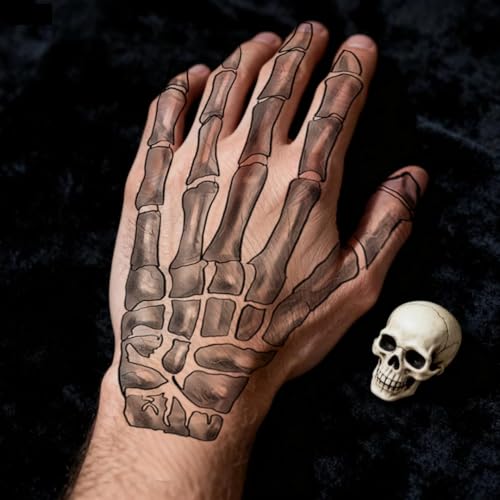 Skeleton Hand Temporary Tattoos - 4 Pairs, Waterproof