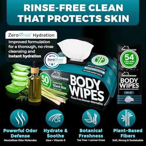 Body Wipes for Men (2 Pack) ? 100 XL No Rinse Shower Sheets + 8 Travel Bath Wipes, 10" x 11.5" Adult Disposable Washcloths for After Gym Use, Hunting, Camping and Travel