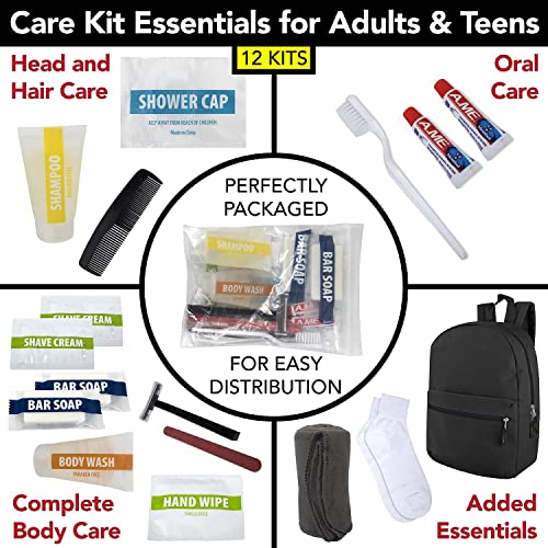 12-Pack Homeless Care Kits with Backpack, Blanket & Hygiene Supplies