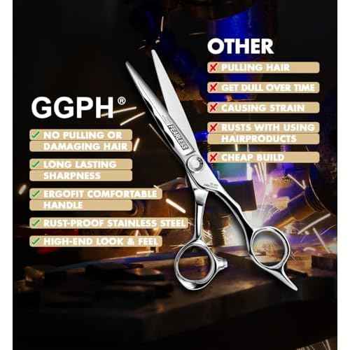 Professional Ergonomic Hair Cutting Scissors - SUS440C & Cobalt Stainless Steel Barber Shears - Fine Adjustment Tension - Premium Shears for Hair Cutting (6.0 Inches)