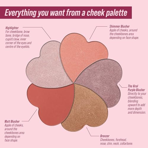 Matte and Highlighter Blush Palette with Mirror, Bronzer Powder Blush Makeup for Cheeks, Bright Pink, Rose Magenta Peach Red Purple, Talc Free