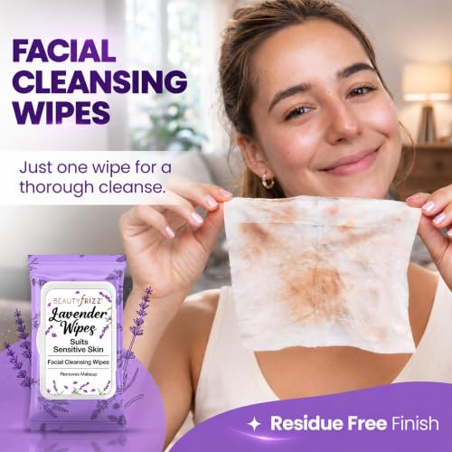 BeautyFrizz Lavender Face Wipes 120 pcs - Gentle & Moisturizing Facial Cleansing Wipes