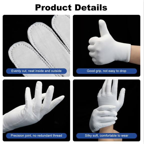White Cotton Gloves for Moisturizing Hands, Eczema & Spa Use – Pack of 3