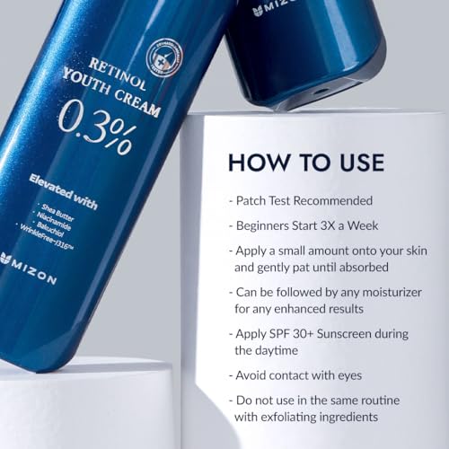 MIZON Retinol Youth 0.3% Retinol Cream with Shea Butter, Peptides, Niacinamide, Bakuchiol Korean Skincare for Fine Line Care (0.92 oz)