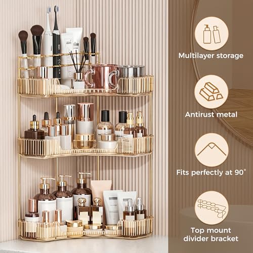 3-Tier Corner Bathroom Makeup Organizer with Brush Holder