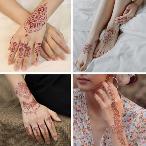 CHARLENT 12 Sheets Henna Tattoos for Women - Waterproof Temporary Body Art